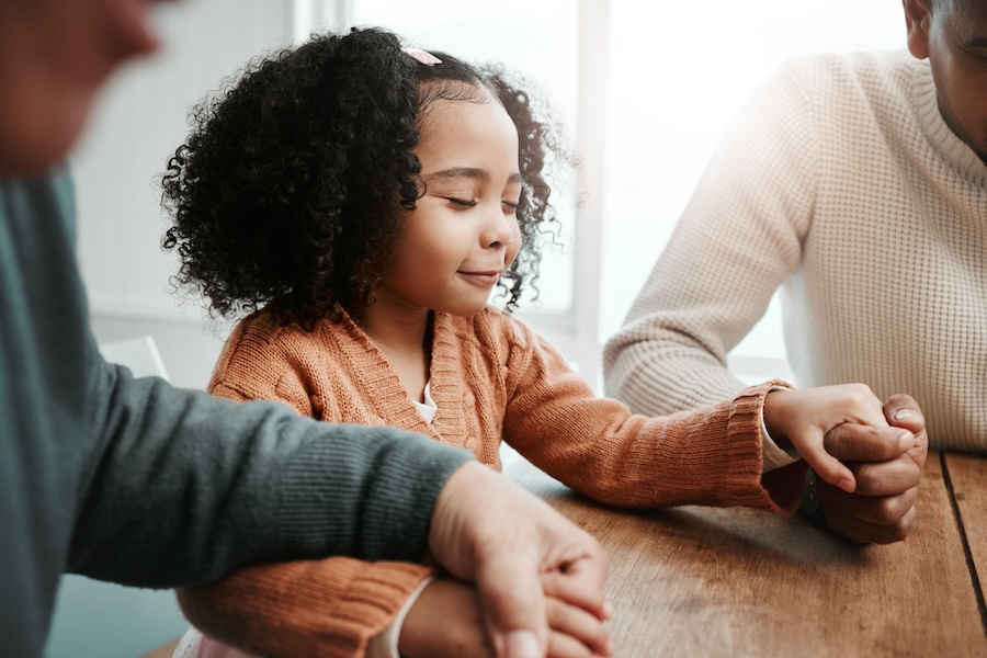 emotional regulation, young girl holding her parent's hands